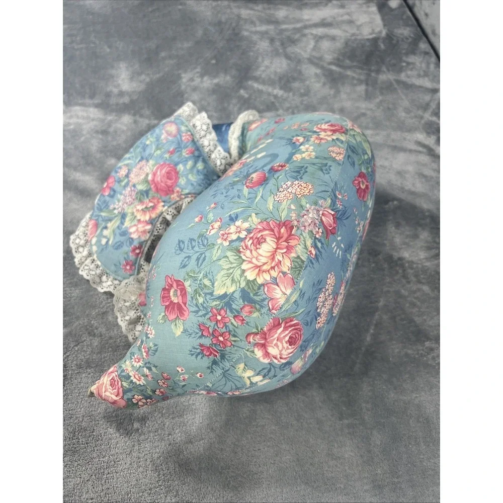 Vintage Country Goose Figurine Farmhouse Decor Stuffed Cottage‎ Blue Floral Lace